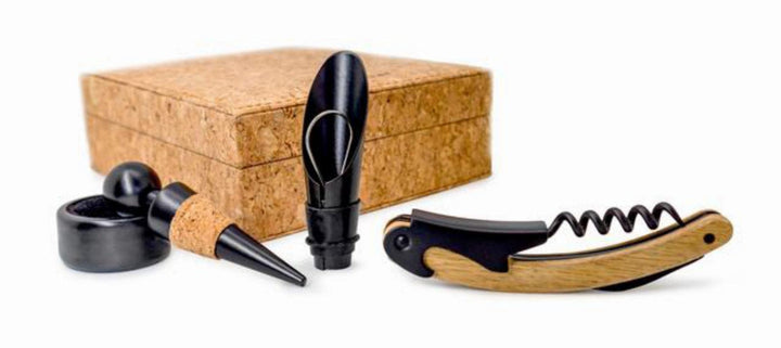 Vin Bouquet Wein-Set, inkl. Korkenzieher, Ausgiesser, Stopper und Tropfenring, Kork, Original