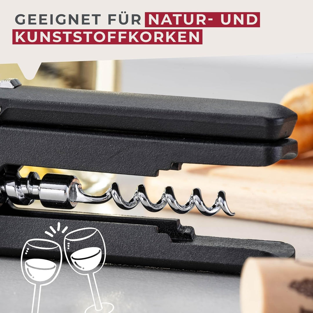 Fackelmann Korkenzieher, 193mm, Ergonomischer Griff, Innovativer Mechanismus, Geeignet für Natur- un