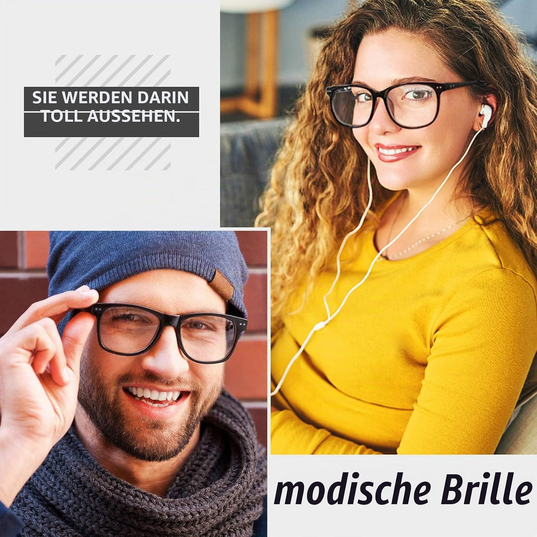 GQUEEN Hornbrille Brille Ohne Stärke Fake Brille Nerdbrille Damen Herren Grosser Rahmen UV400,PE1 1.
