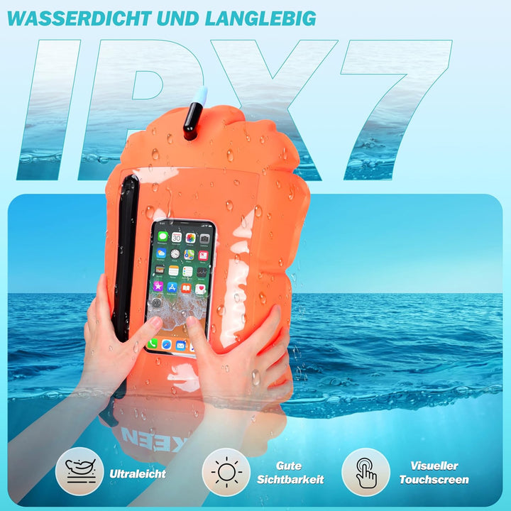BOOSTEADY Schwimmboje, Trockensack Boje Schwimmen Aufblasbare Trockentasche Swimming Buoy mit Handyt