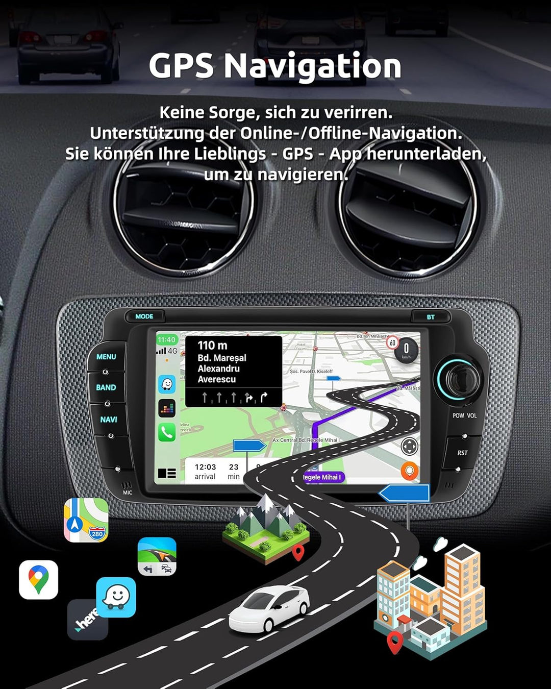 ESSGOO 2+32G Android 14 Drahtloses Carplay und Android Auto Autoradio Für Seat Ibiza IV 6J 2009-2013