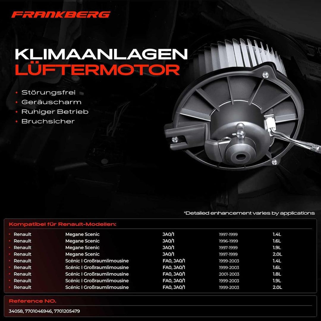 Frankberg Heizungsgebläse Gebläsemotor Kompatibel mit Megane Scenic JA0/1 1.4L-2.0L 1996-1999 Scénic