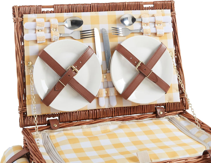 casa.pro Picknickkorb für 4 Personen Brindisi Komplettset mit Kühlfach Weiden Flechtkorb Picknick Se