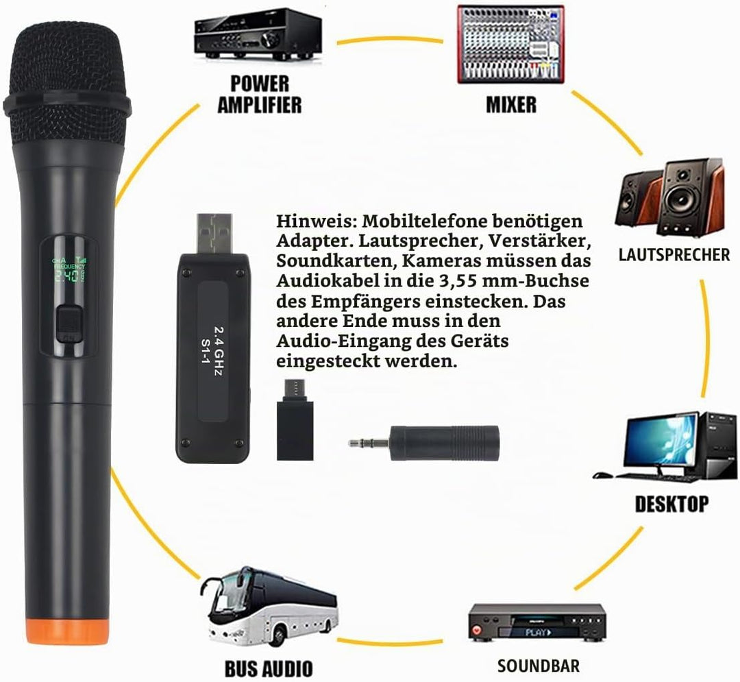 K1 Professional USB Mikrofon-Sets Wireless 2 Handheld VHF 230-250 MHz Mikrofonsystem 100 m Entfernun
