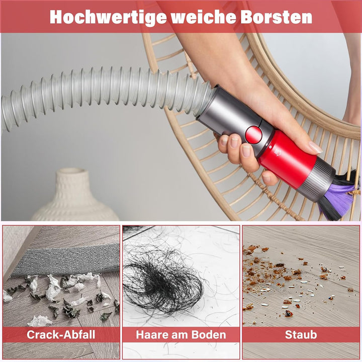 2 Stück Rückstandsloser Staubpinsel Staubsauger Zubehör Set, für Dyson Schlauch Adapter, für Dyson V