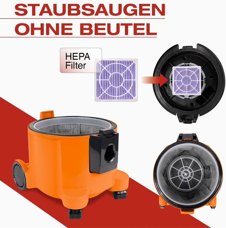 HITACHI Staubsauger CV-400 PRO mit HEPA Filter 7,5L, Beutellos - Profi Bodenstaubsauger 880W, leise