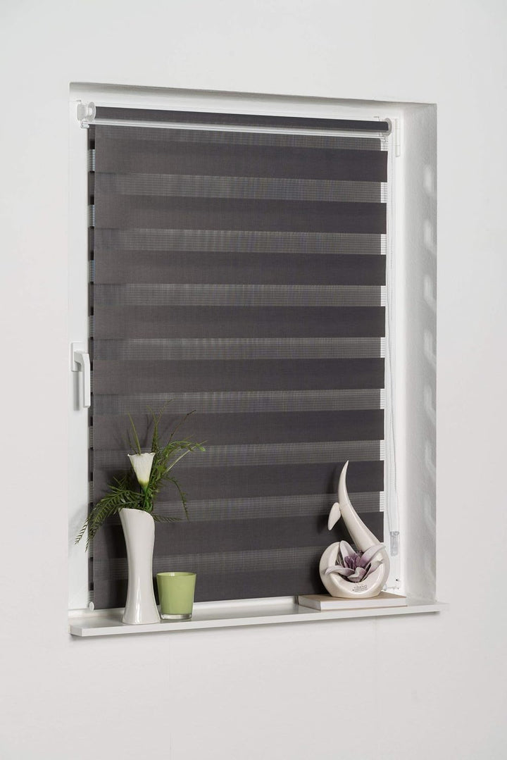 K-home Klemmfix Doppelrollo Madrid ohne Bohren Grau 100 x 150 cm (B x L), Grau 100 x 150 cm (B x L)