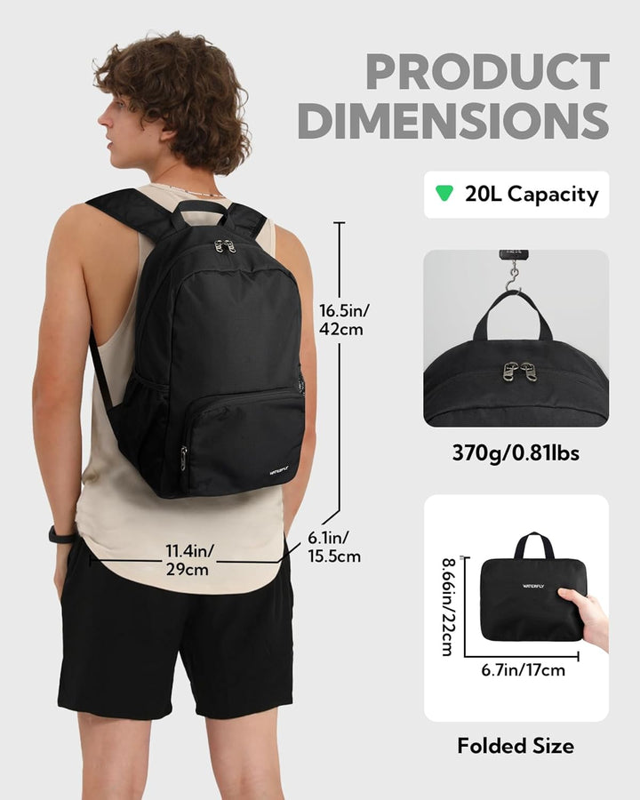 WATERFLY Rucksack Faltbar Tagesrucksack 20L: Wanderrucksack Faltrucksack Leicht Klapprucksack Daypac