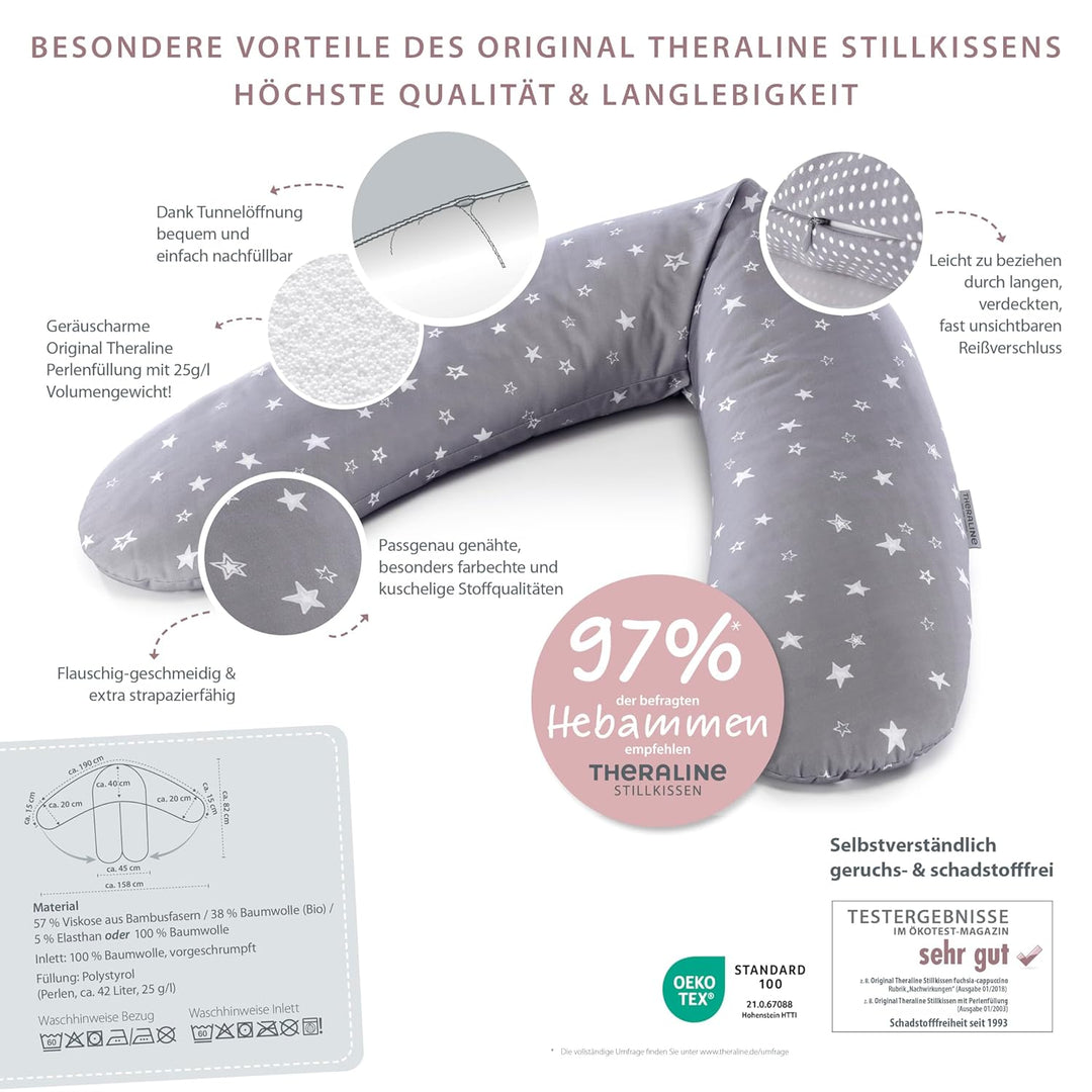 Theraline Das Original Schwangerschafts- & Stillkissen | gefüllt mit sandfeinen Original-Perlen | in