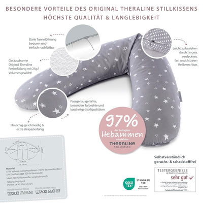 Theraline Das Original Schwangerschafts- & Stillkissen | gefüllt mit sandfeinen Original-Perlen | in