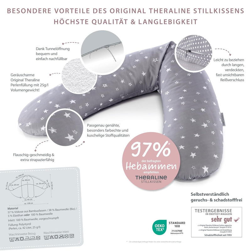 Theraline Das Original Schwangerschafts- & Stillkissen | gefüllt mit sandfeinen Original-Perlen | in