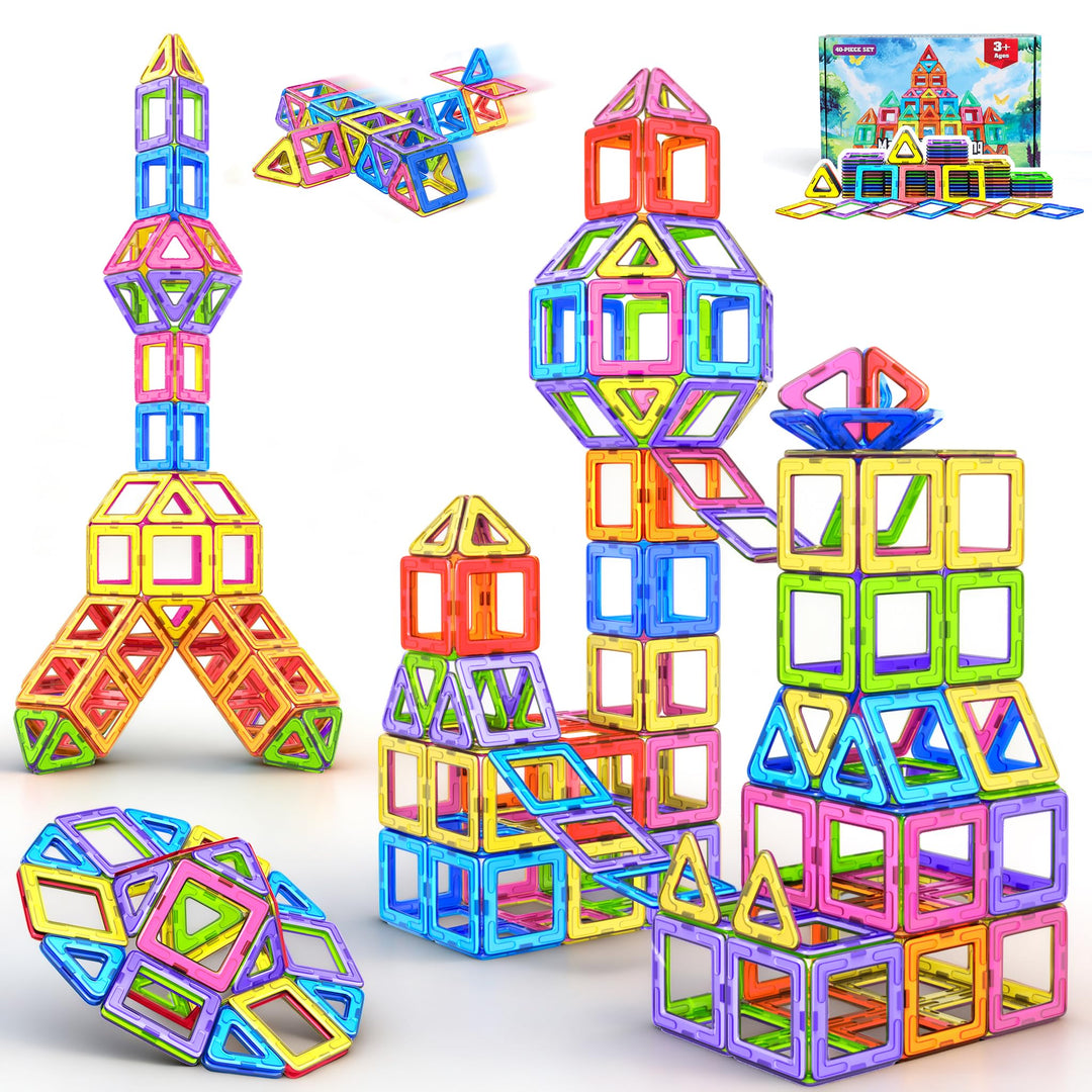 COOLJOY Magnetische Bausteine| 40 Teile Magnetbausteine Magnete Kinder | Magnetspielzeug Tiles | Mag