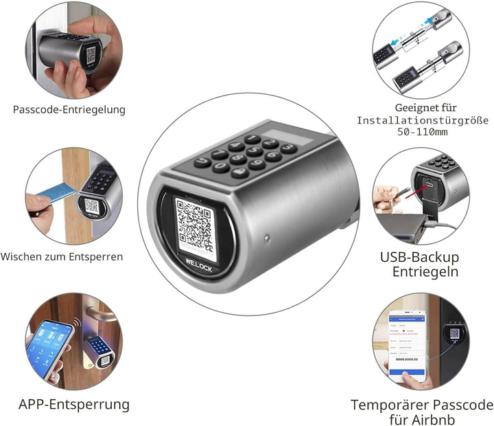 WELOCK PCB01 Elektronischer Tür-Schliesszylnder Schloss Passwort und Bluetooth mit 3 RFID-Karte IP44