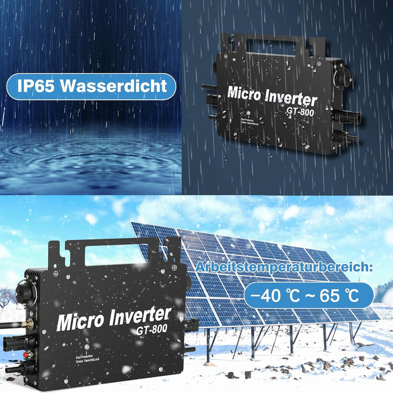 BuyWeek Balkonkraftwerk 800 Watt, Wechselrichter 800W Mit WLAN APP, PV Wechselrichter 800W IP65 Wass