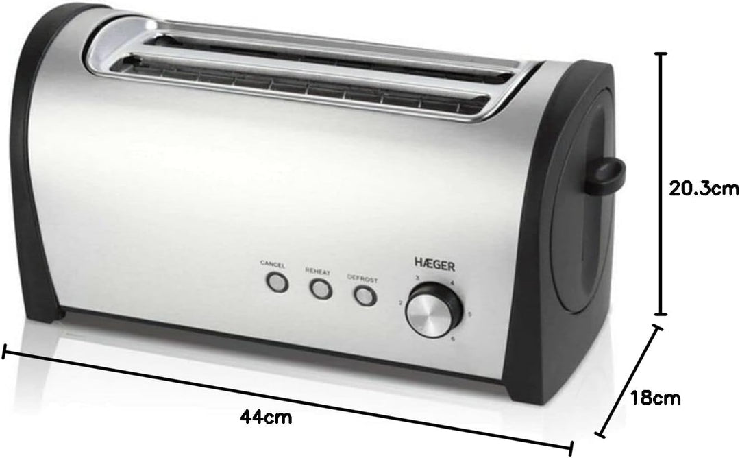 Haeger TO-14D.010A Multifunktions-Toaster mit 1400 W Leistung, 2 lange Schlitze, aussen aus Edelstah