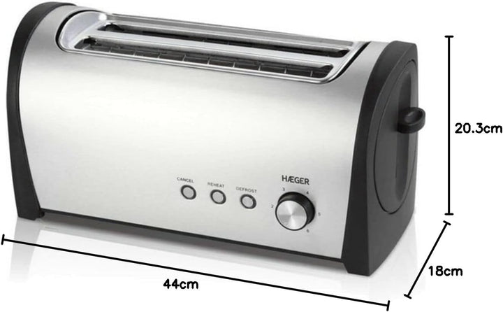 Haeger TO-14D.010A Multifunktions-Toaster mit 1400 W Leistung, 2 lange Schlitze, aussen aus Edelstah