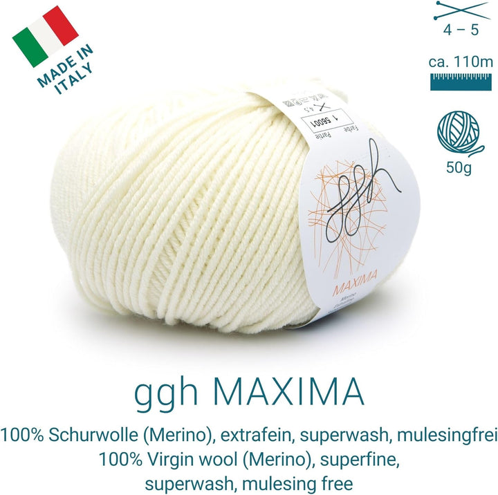 ggh Maxima Box - 6x50g (insgesamt 300g) Merinowolle extrafein und maschinenwaschbar - Nadelstärke 4-