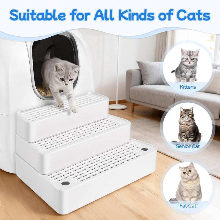 Verstellbare 3-stufige Katzentoilettenrampe, Katzen Treppen & Stufen mit Filterfunktion, leicht zu r