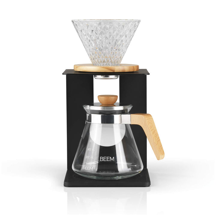 BEEM POUR OVER Kaffeebereiter Set - 4 Tassen | Glas-Handfilter in Diamantoptik (Grösse 2), 0,5 l Gla