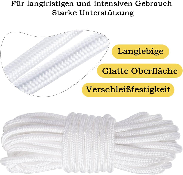 Umlenkrolle mit 2 Kugellager, Edelstahl Flaschenzug mit 10m/8mm Nylonseil, Tragfähigkeit 500 kg 1 48