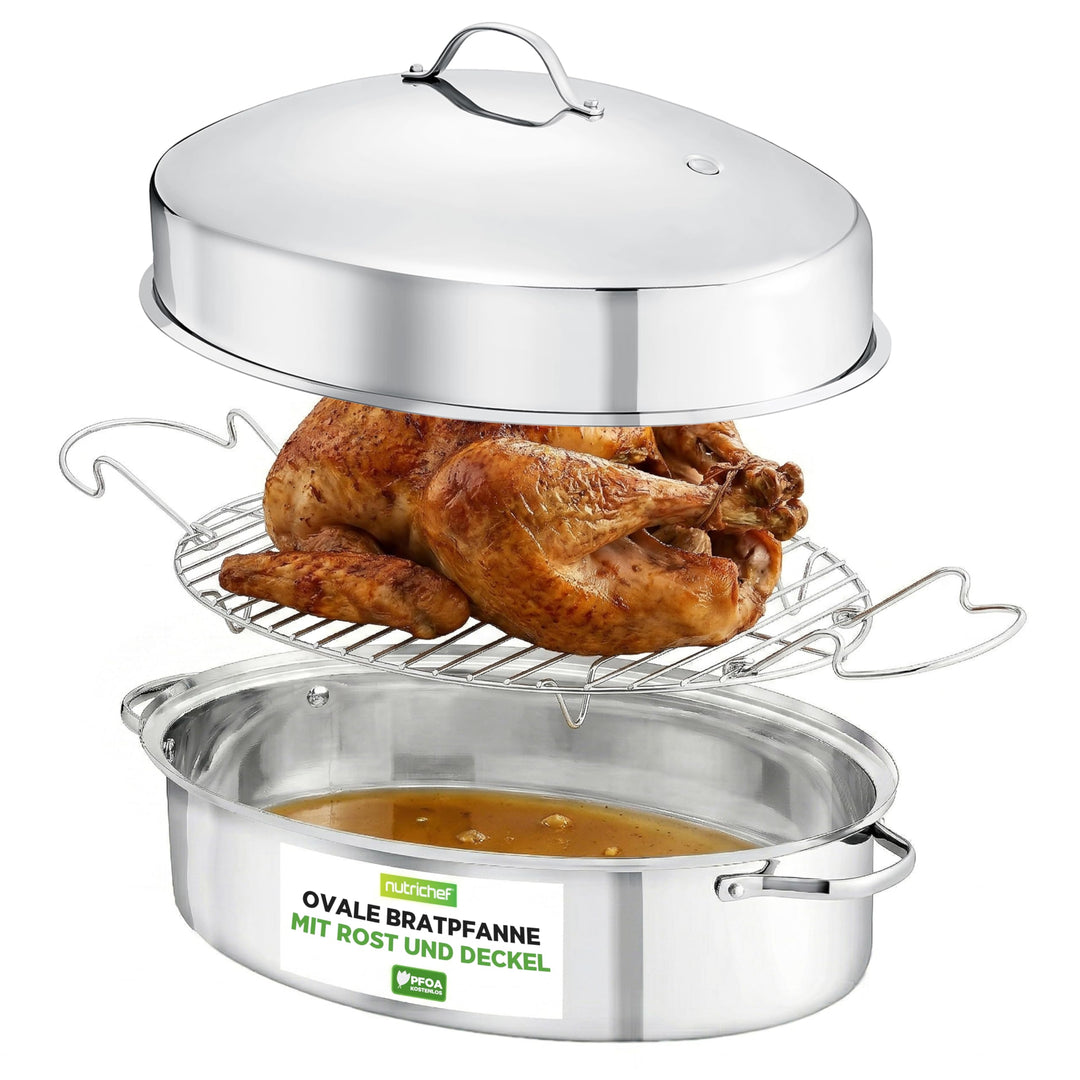 Nutrichef Bräter, Bräter Gusseisen, 50 cm- Bräter mit Deckel Backofengeeignet, Bräter Induktion, Sch