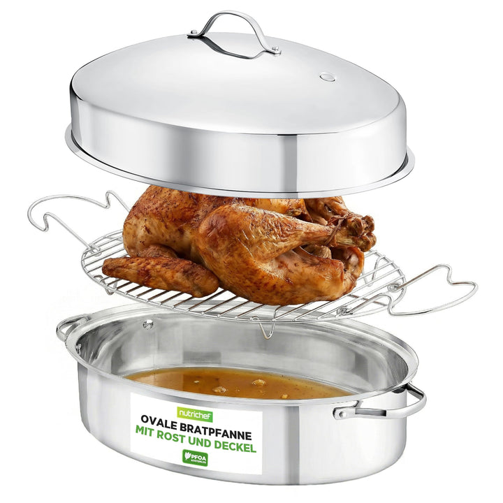 Nutrichef Bräter, Bräter Gusseisen, 50 cm- Bräter mit Deckel Backofengeeignet, Bräter Induktion, Sch