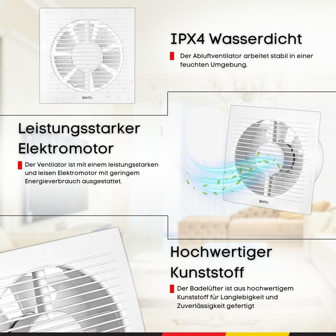 Steinberg14 Abluftventilator 150mm Badlüfter Fan - Weiss Ventilator zur Belüftung in Bad - Küche - g