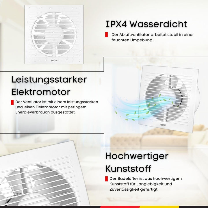 Steinberg14 Abluftventilator 150mm Badlüfter Fan - Weiss Ventilator zur Belüftung in Bad - Küche - g