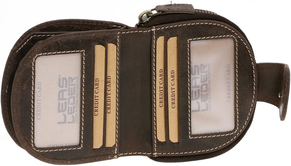 LEAS Damenbörse kompakt halbrund mit Geschenkbox Echt-Büffel-Leder, braun Vintage-Collection