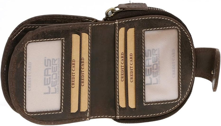 LEAS Damenbörse kompakt halbrund mit Geschenkbox Echt-Büffel-Leder, braun Vintage-Collection