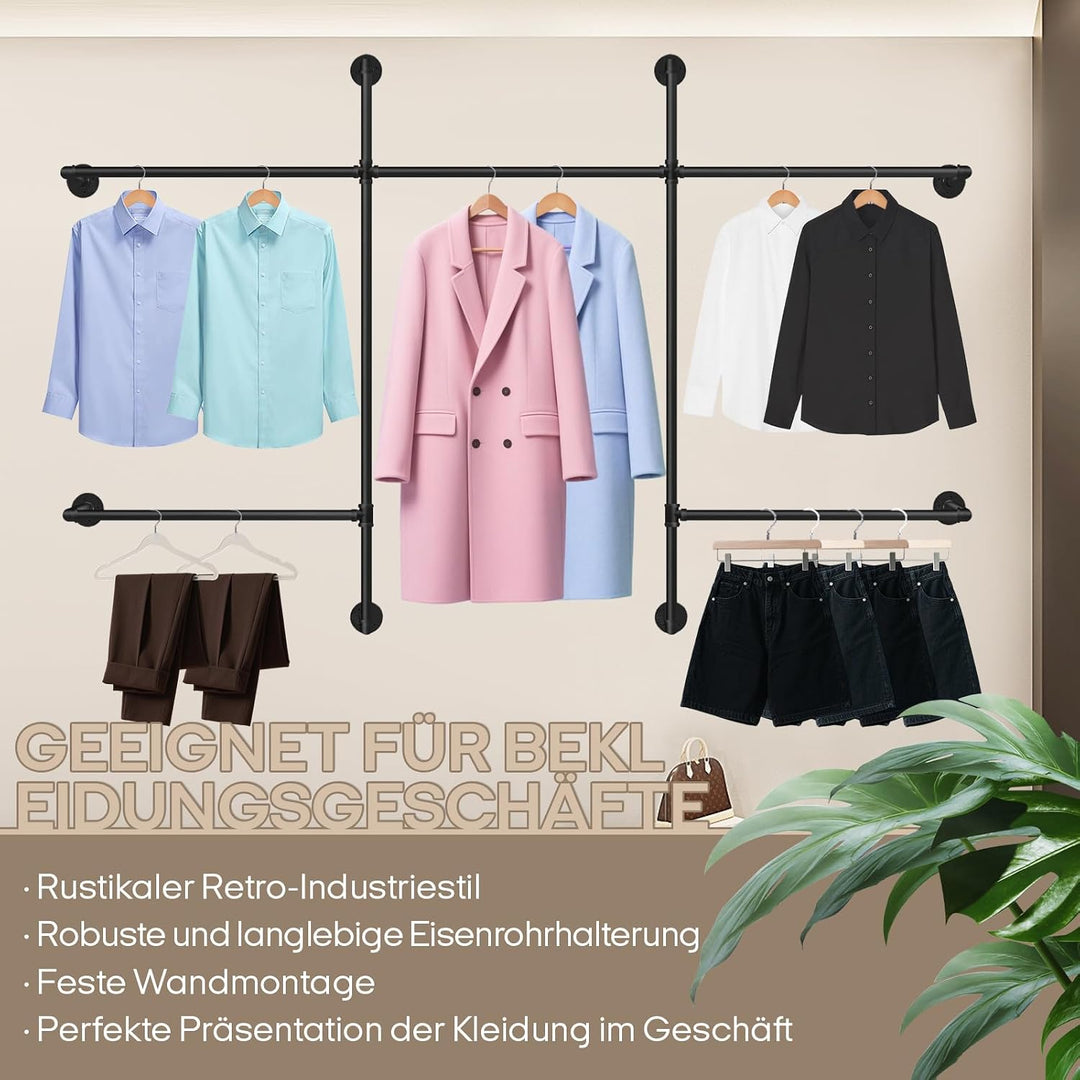 Offener Kleiderstange Wandmontage 200kg Traglast, Begehbarer Kleiderschrank mit 5 Kleiderstangen, 11