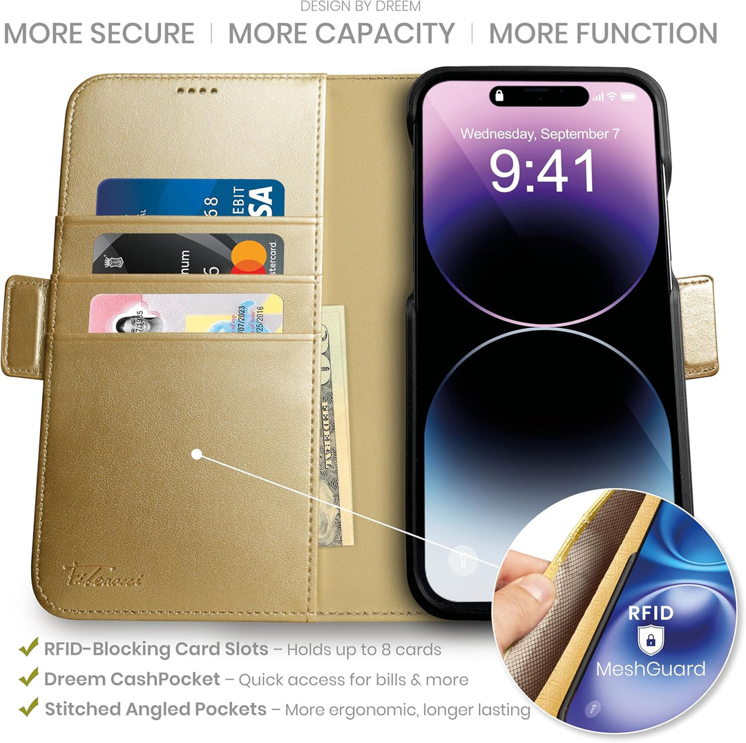 Dreem Fibonacci iPhone 14 Plus Brieftaschen-Etui / 2-in-1 stossfestes Etui und abnehmbares Folio aus