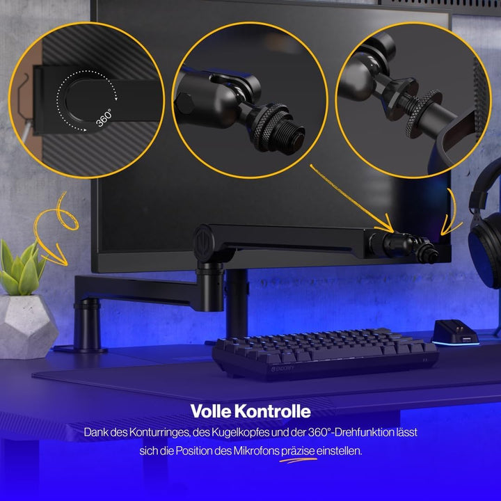 ENDORFY Broadcast Low Profile Boom Arm, Premium Low Profile Mikrofon Smartfone und Lichtarm mit Kabe