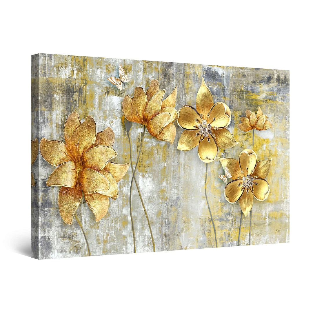 Startonight Bilder Goldene Blumen Grunge - Leinwandbilder Moderne Kunst - Abstrakte Wanddeko Kunstdr