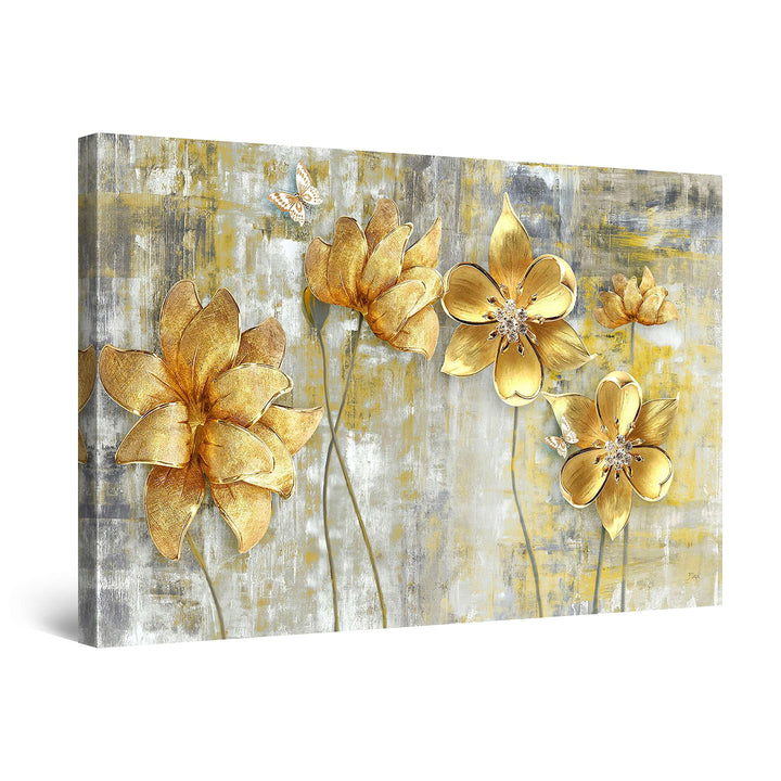 Startonight Bilder Goldene Blumen Grunge - Leinwandbilder Moderne Kunst - Abstrakte Wanddeko Kunstdr