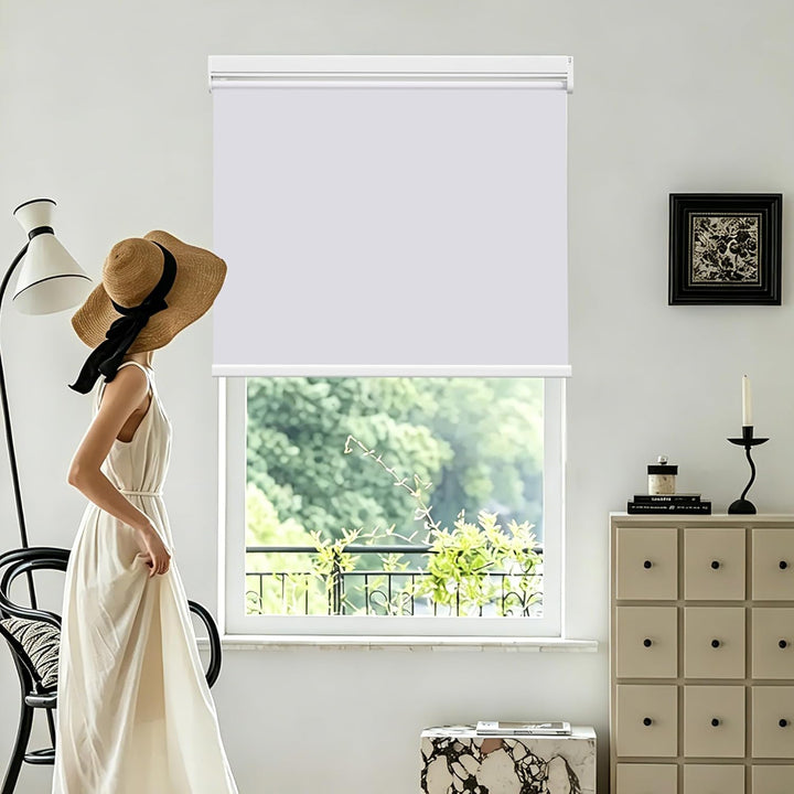 HOMEDEMO M100 Elektrische Rollos Verdunkelungsrollo mit Motor &amp; Fernbedienung, Weiss 65x100cm(BxH),