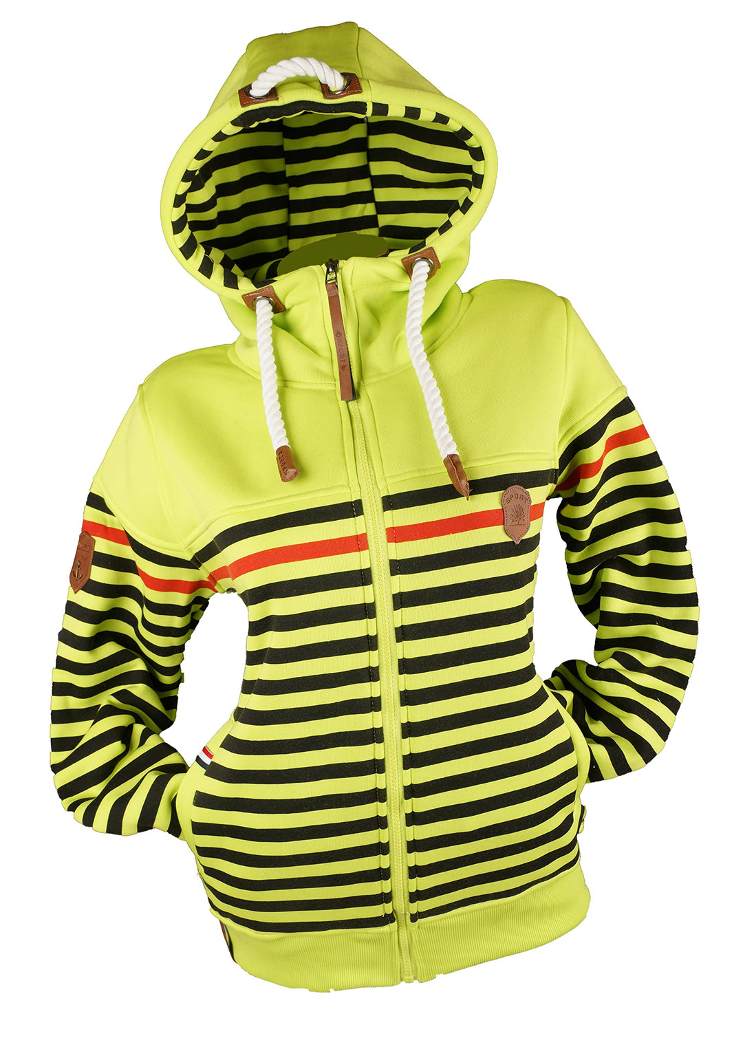 Damen Sweat Jacke Kapuze Fleece gefüttert Übergangsjacke Hoodie gestreiftes oder dünn-gestreiftes me