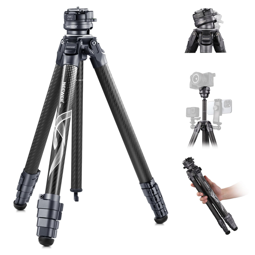 NEEWER LITETRIP LT32 62" Reisestativ aus Kohlefaser mit ±15° nivellierbar 360° Panoramakopf abnehmba