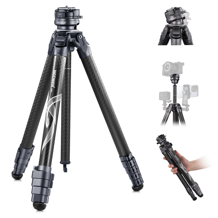 NEEWER LITETRIP LT32 62" Reisestativ aus Kohlefaser mit ±15° nivellierbar 360° Panoramakopf abnehmba