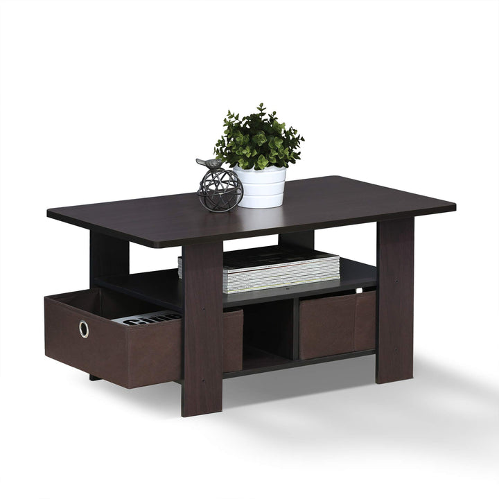 Furinno Andrey Couchtisch mit 2 Einschüben, holz, Dunkle Walnuss, 48 x 80 x 39.62 cm Dunkel Walnuss,