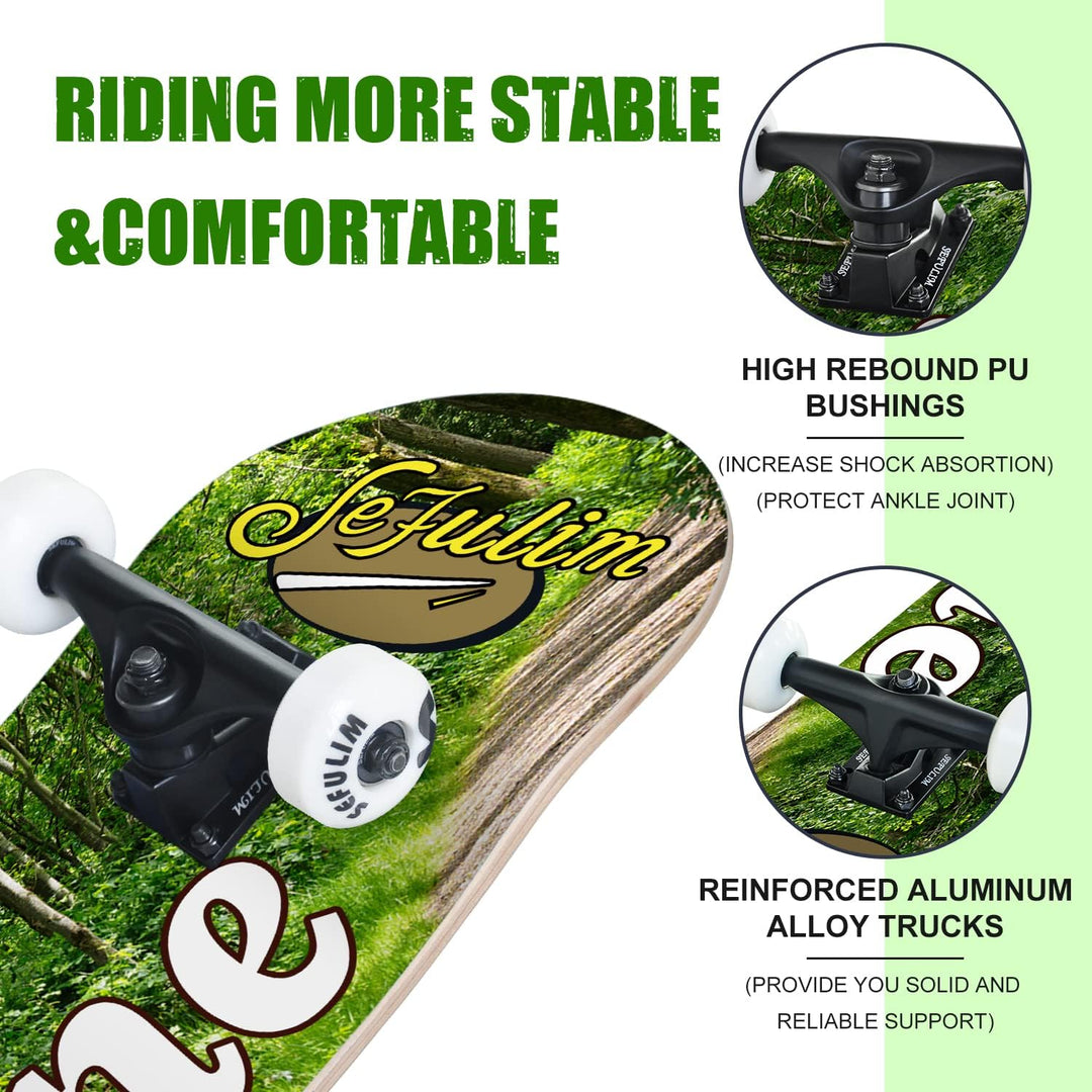 Sefulim 78,9 x 20,3 cm komplettes Skateboard, 7-lagig, kanadischer Ahorn, Doppel-Kick-Deck-Skateboar