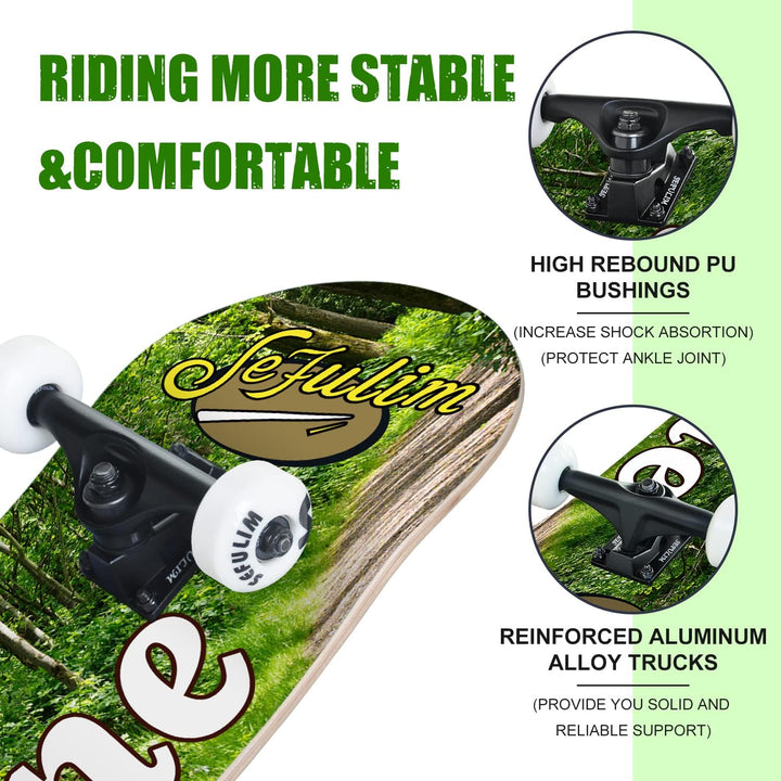 Sefulim 78,9 x 20,3 cm komplettes Skateboard, 7-lagig, kanadischer Ahorn, Doppel-Kick-Deck-Skateboar