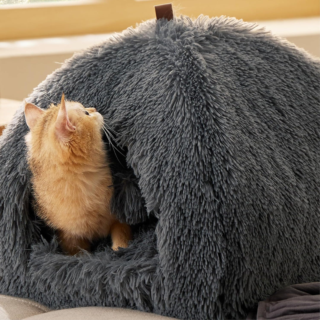 BEDSURE Katzenbett grosse Katzen Katzenhöhle- 40x40x40 cm Plüsch Katzenhaus Indoor mit abnehmbarem K