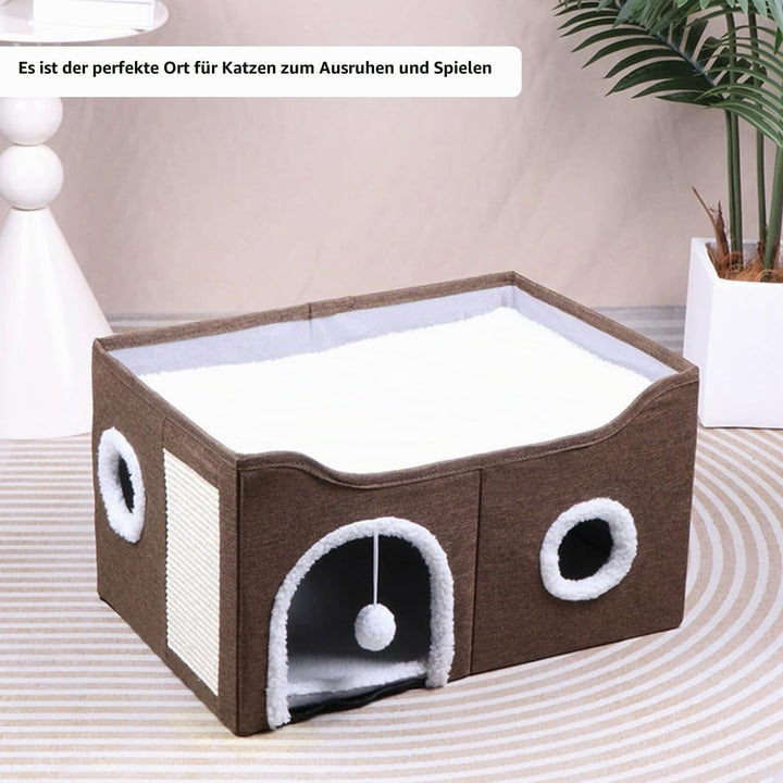 ERNAN Katzenhöhle,Katzenbetten,Katzenhaus, Faltbare Katzenbetthöhle mit Kratzbrett und Spielball, Fa