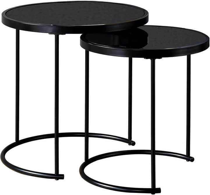 IDIMEX Couchtisch LEYRE im 2er Set,runder Beistelltisch 2-Satztisch mit Glas in schwarz, Sofatisch i
