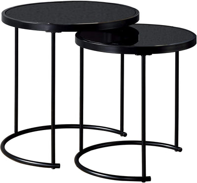 IDIMEX Couchtisch LEYRE im 2er Set,runder Beistelltisch 2-Satztisch mit Glas in schwarz, Sofatisch i