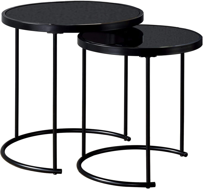 IDIMEX Couchtisch LEYRE im 2er Set,runder Beistelltisch 2-Satztisch mit Glas in schwarz, Sofatisch i