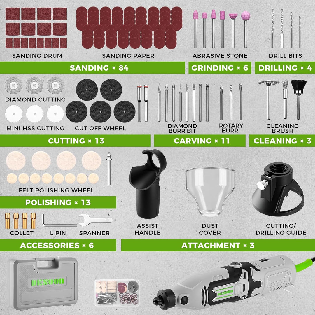 DESOON 170W Multifunktionswerkzeug, Rotationswerkzeug mit 127 Zubehör Set, Variable Drehzahl 8000-35