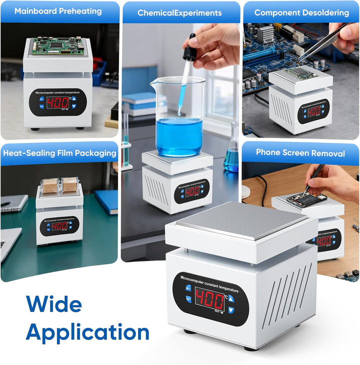 PCB Heizstation, 350W Elektrische Heizplatte Lötstation 100x100 MM, 0-400℃, Vorheizen Station, LED M