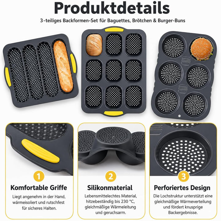 5er Silikon Backformen, 4 6 9 Mulden Burgerform Hot Dog Brötchenform Baguetteform Muffinform mit Tei
